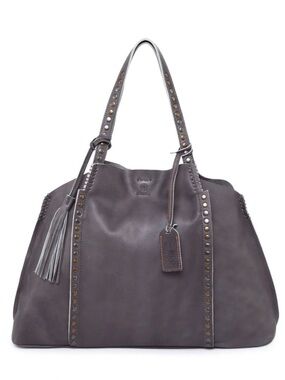 Old Trend Birch Gray Studded Tote Shoulder Bag Tassel Bag Charm Zip